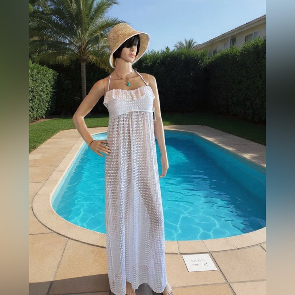 Kenneth Cole Reaction Elegant White Swim Suit CoverUp dress padded bra size L